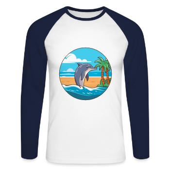 Delfin Aquarell Cartoon Kawaii Clipart Tier - Unisex Baseballshirt langarm - Weiß/Navy - Vorne - Nik (191cm)