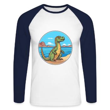 Basilisk Aquarell Cartoon Kawaii Clipart Tier - Unisex Baseballshirt langarm - Weiß/Navy - Vorne - Nik (191cm)