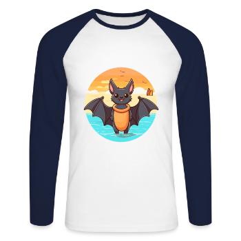 Fledermaus Aquarell Cartoon Kawaii Clipart Tier - Unisex Baseballshirt langarm - Weiß/Navy - Vorne - Nik (191cm)