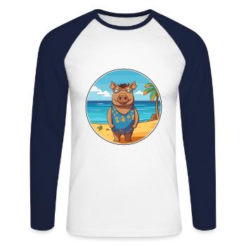 Boar Watercolor Cartoon Kawaii Clipart Animal - Unisex Long Sleeve Baseball T-Shirt - white/navy - Front - Nik (191cm)