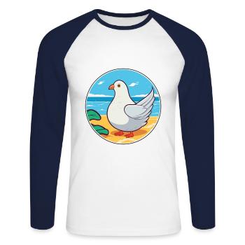 Colombe Aquarelle Cartoon Kawaii Clipart Animal - T-shirt baseball manches longues Homme - blanc/marine - Devant - Nik (191cm)