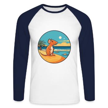 Elephant Shrew Watercolor Cartoon Kawaii Animal - Unisex Long Sleeve Baseball T-Shirt - white/navy - Front - Nik (191cm)