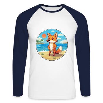 Fuchs Aquarell Cartoon Kawaii Clipart Tier - Unisex Baseballshirt langarm - Weiß/Navy - Vorne - Nik (191cm)