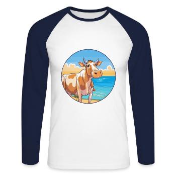 Cow Watercolor Cartoon Kawaii Clipart Animal - Unisex Long Sleeve Baseball T-Shirt - white/navy - Front - Nik (191cm)