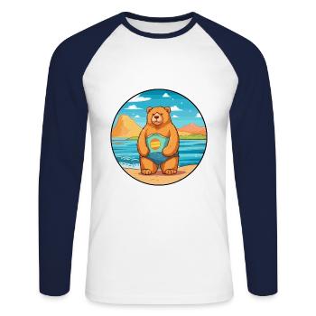 Ours Aquarelle Dessin Animé Kawaii Clipart Animal - T-shirt baseball manches longues Homme - blanc/marine - Devant - Nik (191cm)