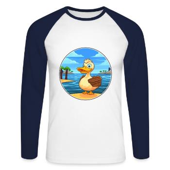 Canard aquarelle dessin animé kawaii clipart animal - T-shirt baseball manches longues Homme - blanc/marine - Devant - Nik (191cm)