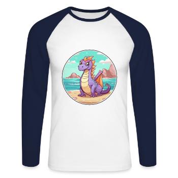Dragon Aquarelle Cartoon Kawaii Clipart Animal - T-shirt baseball manches longues Homme - blanc/marine - Devant - Nik (191cm)