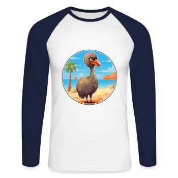 Emu Aquarelle Cartoon Kawaii Clipart Animal - T-shirt baseball manches longues Homme - blanc/marine - Devant - Nik (191cm)