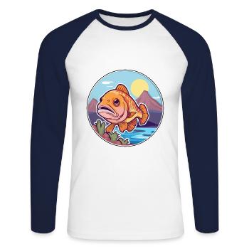 Fish Watercolor Cartoon Kawaii Clipart Animal - Unisex Long Sleeve Baseball T-Shirt - white/navy - Front - Nik (191cm)
