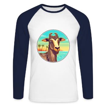Ziege Aquarell Cartoon Kawaii Clipart Tier - Unisex Baseballshirt langarm - Weiß/Navy - Vorne - Nik (191cm)