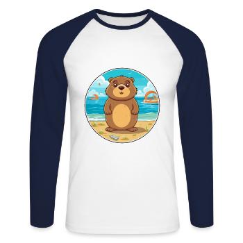 Gopher Watercolor Cartoon Kawaii Clipart Animal - Unisex Long Sleeve Baseball T-Shirt - white/navy - Front - Nik (191cm)