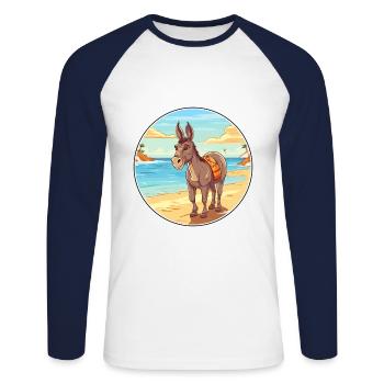 Âne aquarelle dessin animé Kawaii Clipart Animal - T-shirt baseball manches longues Homme - blanc/marine - Devant - Nik (191cm)