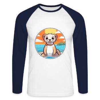 Ferret Watercolor Cartoon Kawaii Clipart Animal - Unisex Long Sleeve Baseball T-Shirt - white/navy - Front - Nik (191cm)