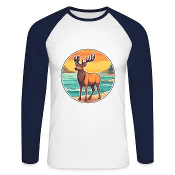 Elch Aquarell Cartoon Kawaii Clipart Tier - Unisex Baseballshirt langarm - Weiß/Navy - Vorne - Nik (191cm)