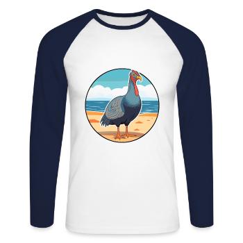 Pintade aquarelle dessin animé Kawaii Clipart animal de compagnie - T-shirt baseball manches longues Homme - blanc/marine - Devant - Nik (191cm)