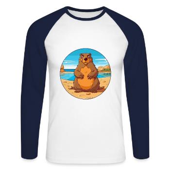 Und täglich grüßt das Murmeltier Aquarell Karikatur Kawaii Clipart Tier - Unisex Baseballshirt langarm - Weiß/Navy - Vorne - Nik (191cm)