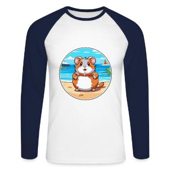 Hamster Aquarell Cartoon Kawaii Clipart Tier - Unisex Baseballshirt langarm - Weiß/Navy - Vorne - Nik (191cm)