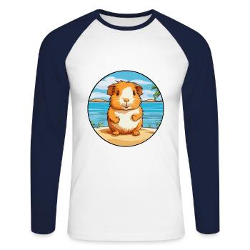 Cochon d’Inde aquarelle dessin animé Kawaii Clipart animal de compagnie - T-shirt baseball manches longues Homme - blanc/marine - Devant - Nik (191cm)