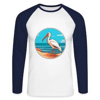 Ibis Watercolor Cartoon Kawaii Clipart Animal - Unisex Long Sleeve Baseball T-Shirt - white/navy - Front - Nik (191cm)