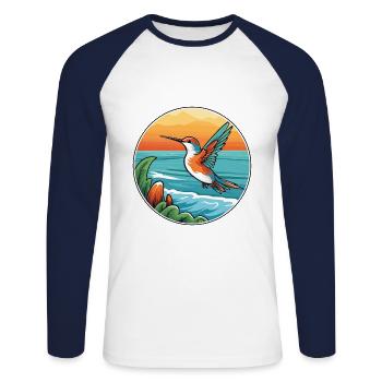 Colibri aquarelle dessin animé Kawaii Clipart animal de compagnie - T-shirt baseball manches longues Homme - blanc/marine - Devant - Nik (191cm)