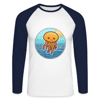 Méduse aquarelle dessin animé Kawaii Clipart Animal - T-shirt baseball manches longues Homme - blanc/marine - Devant - Nik (191cm)