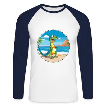 Lizard Watercolor Cartoon Kawaii Clipart Animal - Unisex Long Sleeve Baseball T-Shirt - white/navy - Front - Nik (191cm)