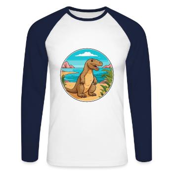 Komodo Dragon Aquarelle Dessin Animé Kawaii Animal - T-shirt baseball manches longues Homme - blanc/marine - Devant - Nik (191cm)