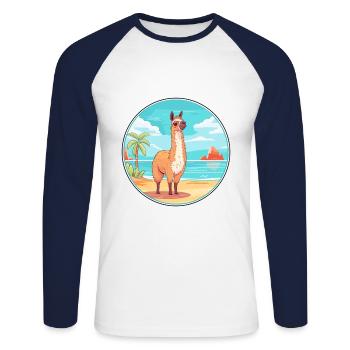 Lama Aquarell Cartoon Kawaii Clipart Tier - Unisex Baseballshirt langarm - Weiß/Navy - Vorne - Nik (191cm)