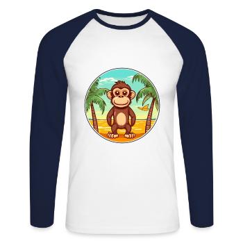Monkey Watercolor Cartoon Kawaii Clipart Animal - Unisex Long Sleeve Baseball T-Shirt - white/navy - Front - Nik (191cm)