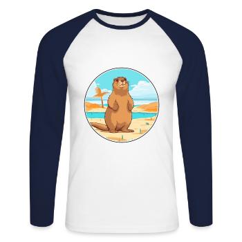 Murmeltier Aquarell Cartoon Kawaii Clipart Tier - Unisex Baseballshirt langarm - Weiß/Navy - Vorne - Nik (191cm)