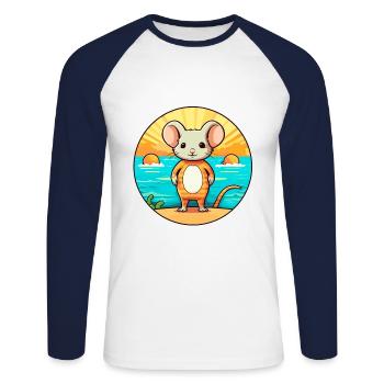 Mouse Watercolor Cartoon Kawaii Clipart Animal - Unisex Long Sleeve Baseball T-Shirt - white/navy - Front - Nik (191cm)