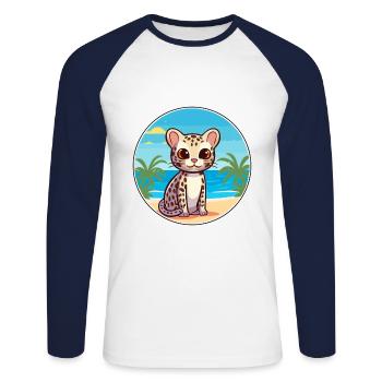 Ocelot Watercolor Cartoon Kawaii Clipart Animal - Unisex Long Sleeve Baseball T-Shirt - white/navy - Front - Nik (191cm)