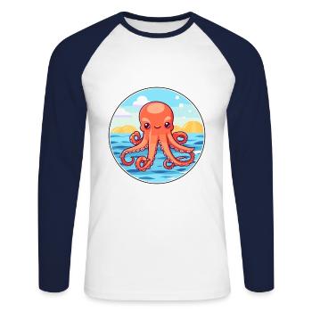 Octopus Watercolor Cartoon Kawaii Clipart Animal - Unisex Long Sleeve Baseball T-Shirt - white/navy - Front - Nik (191cm)