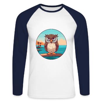 Eule Aquarell Karikatur Kawaii Clipart Tier - Unisex Baseballshirt langarm - Weiß/Navy - Vorne - Nik (191cm)