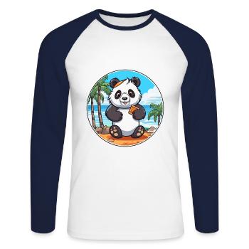 Panda Aquarell Karikatur Kawaii Clipart Tier - Unisex Baseballshirt langarm - Weiß/Navy - Vorne - Nik (191cm)
