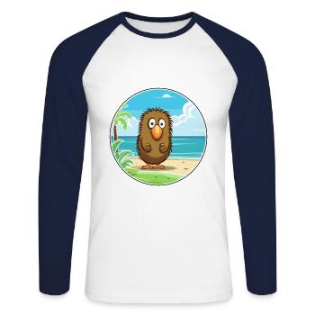 Kiwi Aquarell Cartoon Kawaii Clipart Tier - Unisex Baseballshirt langarm - Weiß/Navy - Vorne - Nik (191cm)