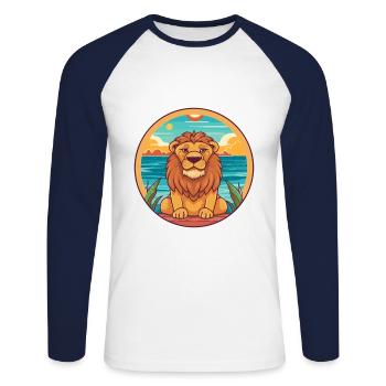 Lion aquarelle dessin animé Kawaii Clipart Animal - T-shirt baseball manches longues Homme - blanc/marine - Devant - Nik (191cm)