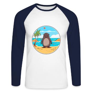 Mole Watercolor Cartoon Kawaii Clipart Animal - Unisex Long Sleeve Baseball T-Shirt - white/navy - Front - Nik (191cm)