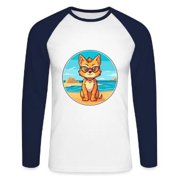 Lynx Watercolor Cartoon Kawaii Clipart Animal - Unisex Long Sleeve Baseball T-Shirt - white/navy - Front - Nik (191cm)