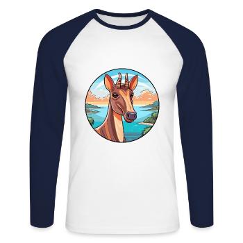 Okapi Aquarell Cartoon Kawaii Clipart Tier - Unisex Baseballshirt langarm - Weiß/Navy - Vorne - Nik (191cm)