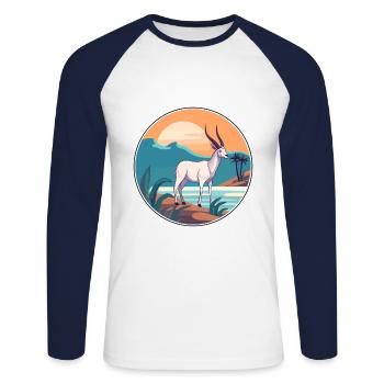 Oryx Aquarelle Dessin Animé Kawaii Clipart Animal - T-shirt baseball manches longues Homme - blanc/marine - Devant - Nik (191cm)