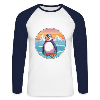 Pinguin Aquarell Cartoon Kawaii Clipart Tier - Unisex Baseballshirt langarm - Weiß/Navy - Vorne - Nik (191cm)