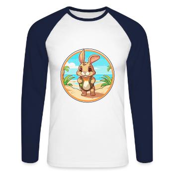 Rabbit Watercolor Cartoon Kawaii Clipart Animal - Unisex Long Sleeve Baseball T-Shirt - white/navy - Front - Nik (191cm)
