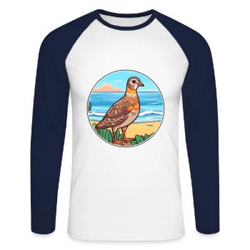 Perdrix aquarelle dessin animé Kawaii Clipart Animal - T-shirt baseball manches longues Homme - blanc/marine - Devant - Nik (191cm)