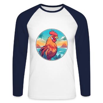 Hahn Aquarell Karikatur Kawaii Clipart Tier - Unisex Baseballshirt langarm - Weiß/Navy - Vorne - Nik (191cm)