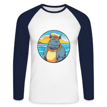 Rhino Watercolor Cartoon Kawaii Clipart Animal - Unisex Long Sleeve Baseball T-Shirt - white/navy - Front - Nik (191cm)