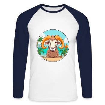Ram Watercolor Cartoon Kawaii Clipart Animal - Unisex Long Sleeve Baseball T-Shirt - white/navy - Front - Nik (191cm)