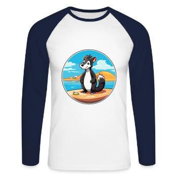 Skunk aquarelle dessin animé Kawaii Clipart Animal - T-shirt baseball manches longues Homme - blanc/marine - Devant - Nik (191cm)