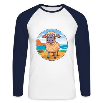 Sheep Watercolor Cartoon Kawaii Clipart Animal - Unisex Long Sleeve Baseball T-Shirt - white/navy - Front - Nik (191cm)