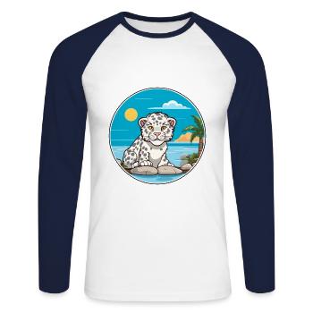Schneeleopard Aquarell Karikatur Kawaii Clipart Haustier - Unisex Baseballshirt langarm - Weiß/Navy - Vorne - Nik (191cm)